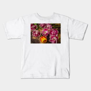 Classic Tulip Among Fancy Pink And White Kids T-Shirt